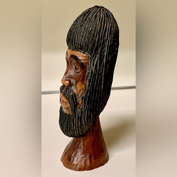 Vintage Solid Hand Carved Lignum Vitae Jamaican Bearded Rastafarian Statue Bust - Picture 9 of 15